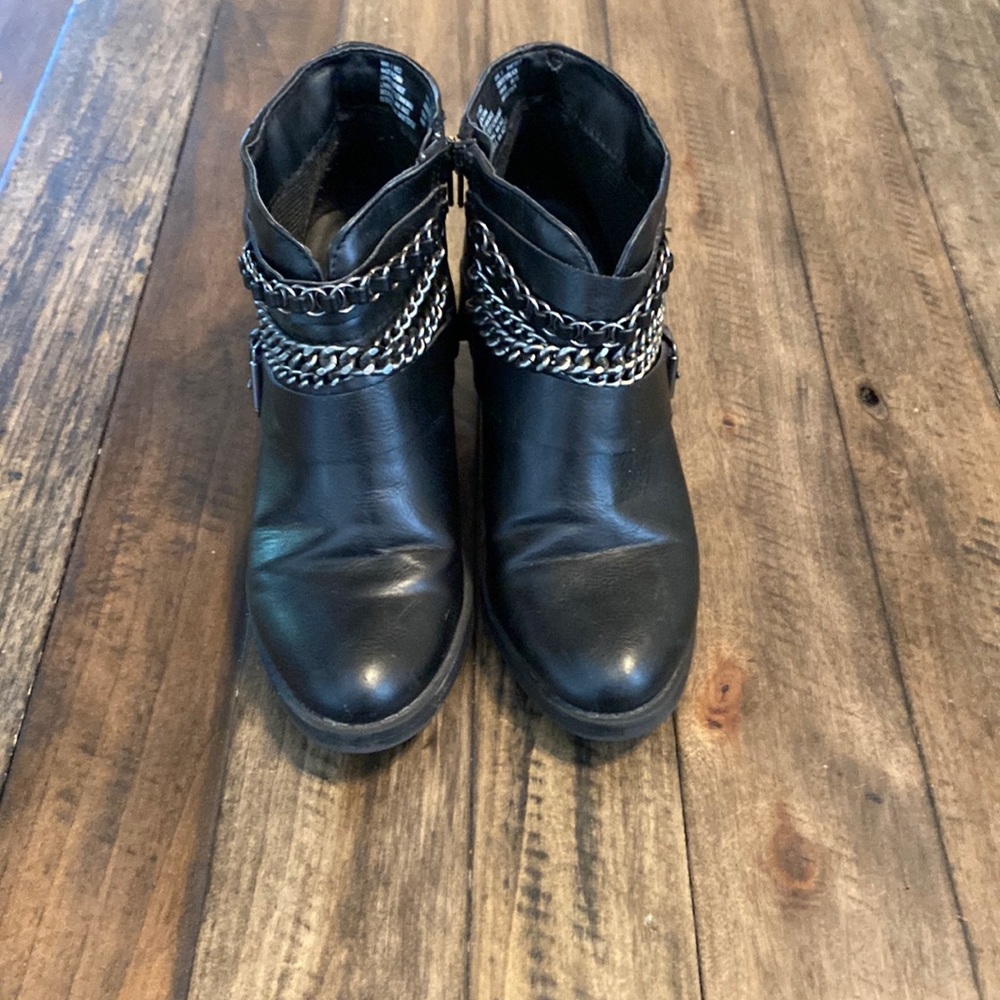 Womens black ankle boots with chain